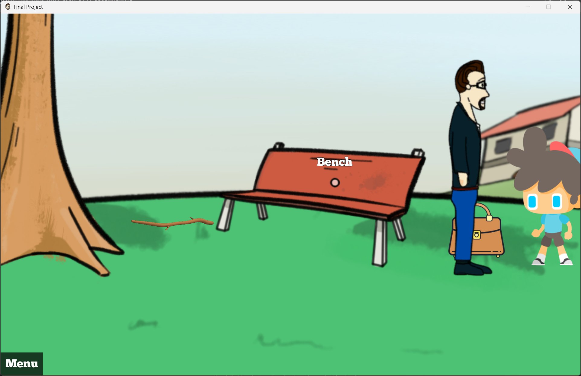 Hover identification. The bench is labelled because the cursor is over it.