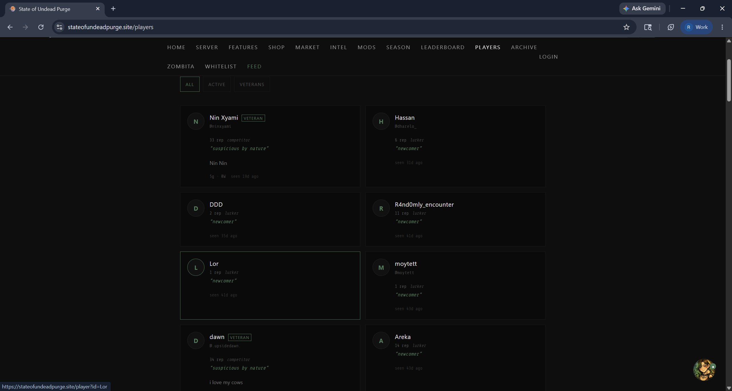 Survivors directory showing all known community members