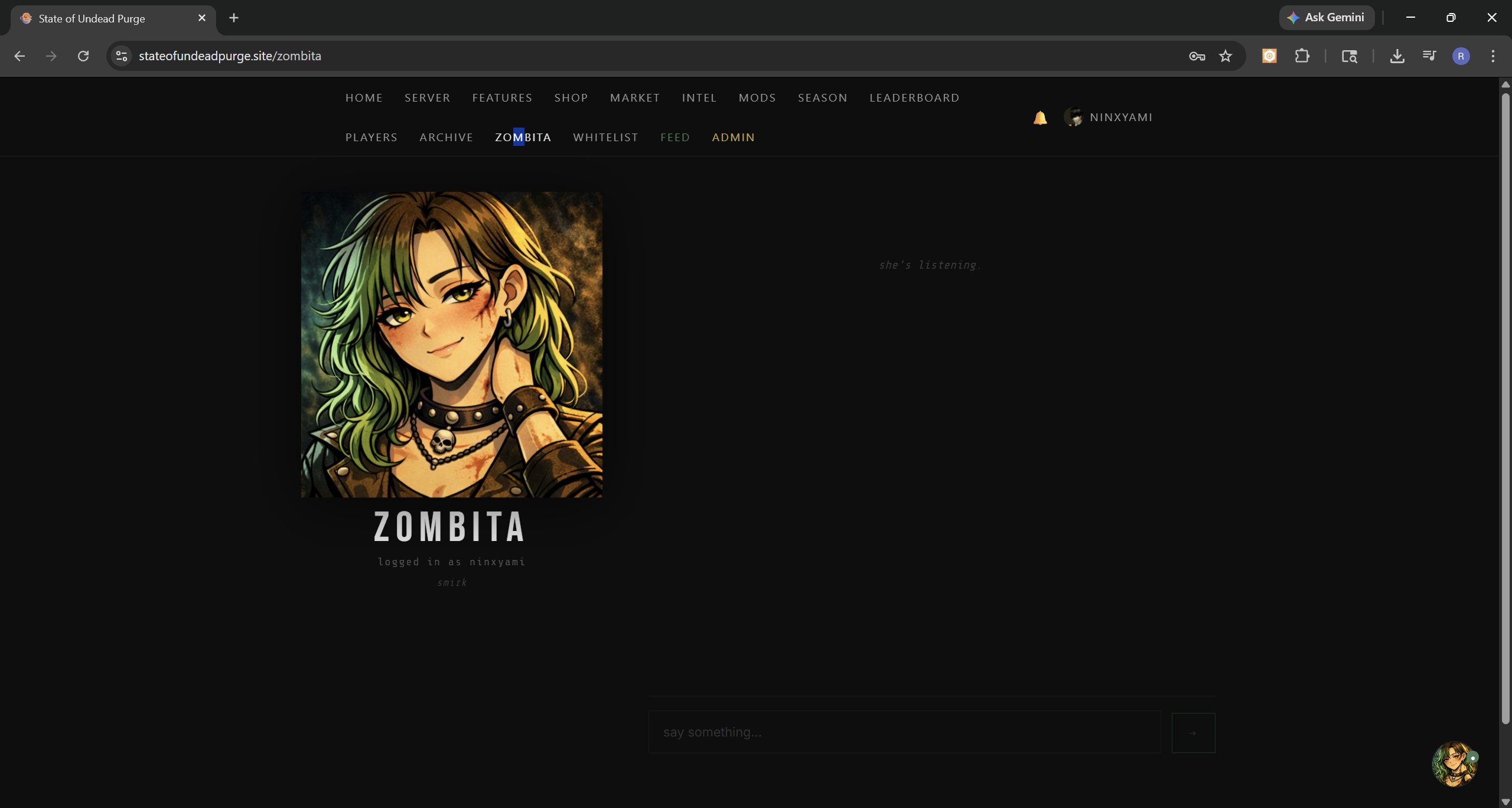 Zombita character page on the Soup website with smirk reaction